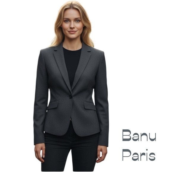 Banu Paris Dark Gray Smooth Wool Blend Academia OfficeCore Jacket NWOT Size 6 - Picture 1 of 13